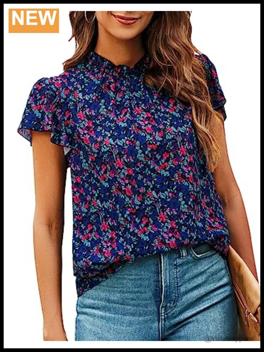 Boho Floral Ruffle Short Sleeve Summer Blouse Top